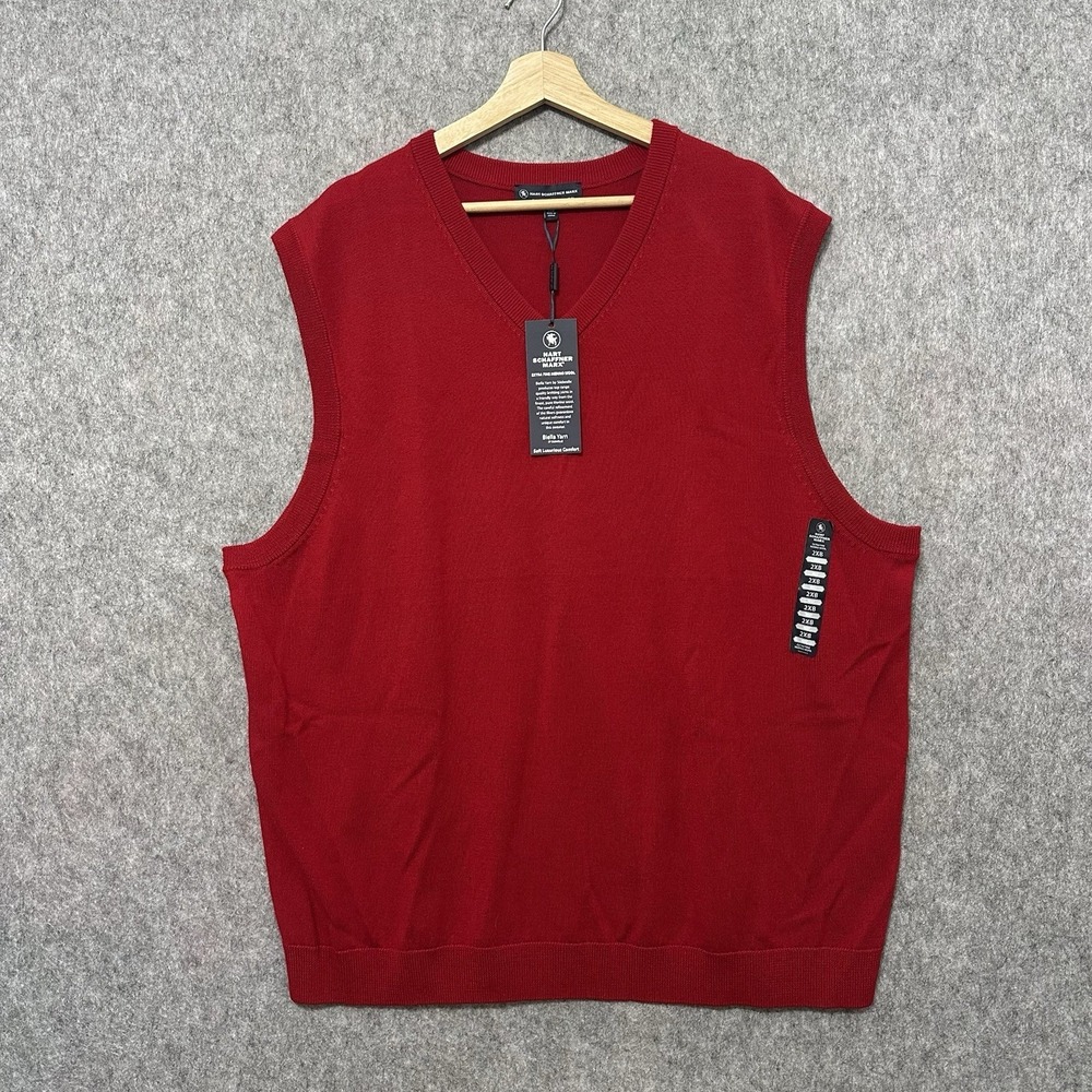 NEW Hart Schaffner Marx Sweater Vest Men's Sz 2XB Red‎ Merino Wool V-Neck